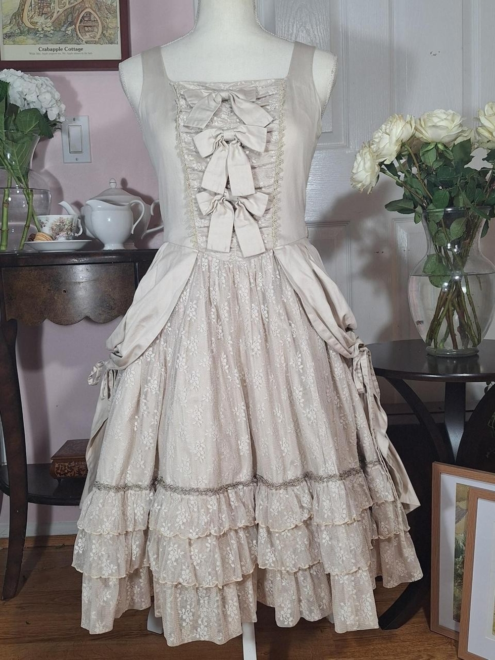 🌿 Victorian Maiden Sage Green Dress + Bonnet Set 🎀✨